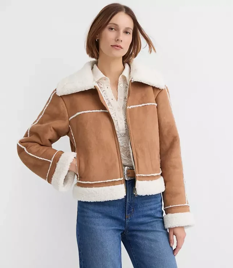 Faux Suede Sherpa Jacket