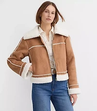 Faux Suede Sherpa Jacket