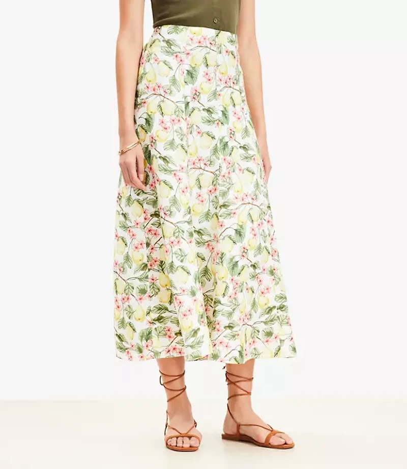 Petite Blossom Linen Blend Midi Skirt