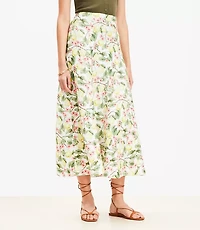 Petite Blossom Linen Blend Midi Skirt