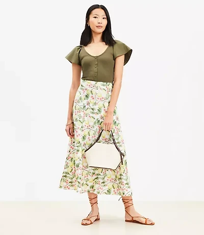 Petite Blossom Linen Blend Midi Skirt