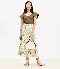 Petite Blossom Linen Blend Midi Skirt
