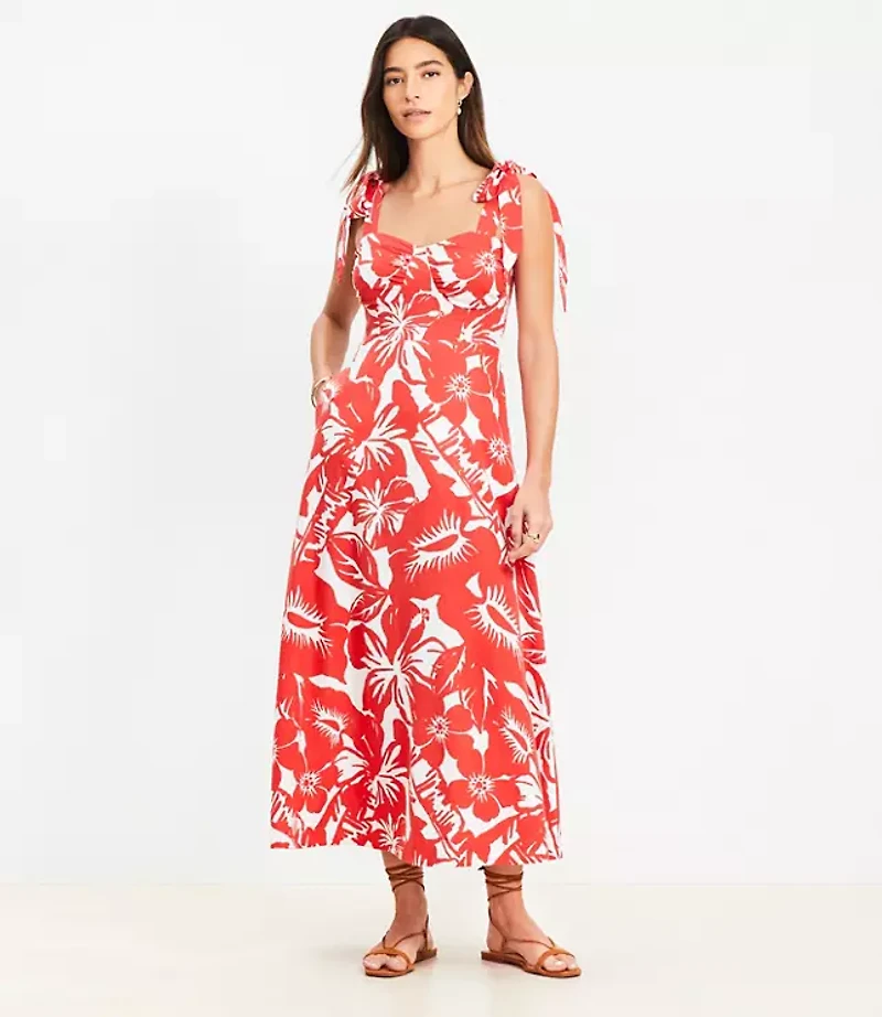Petite LOFT Beach Tropical Tie Strap Maxi Pocket Dress