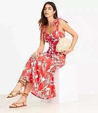 Petite LOFT Beach Tropical Tie Strap Maxi Pocket Dress