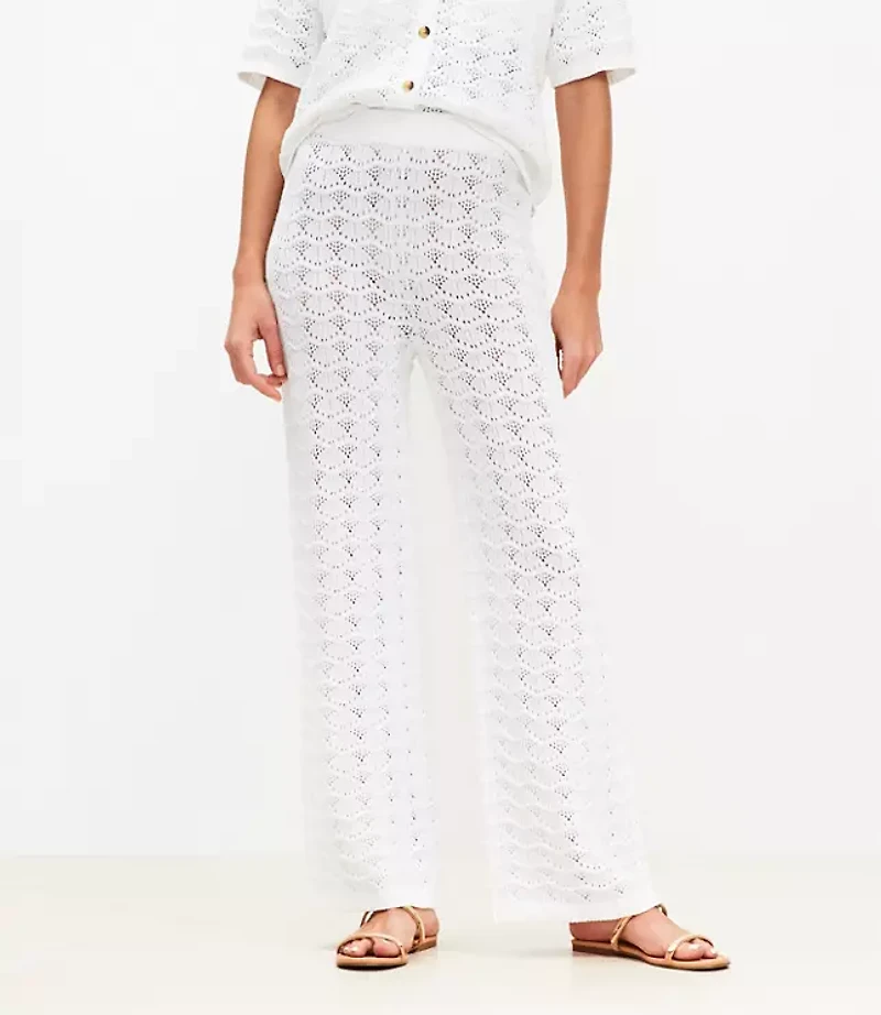 Petite LOFT Beach Pointelle Wide Leg Pants