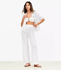 Petite LOFT Beach Pointelle Wide Leg Pants