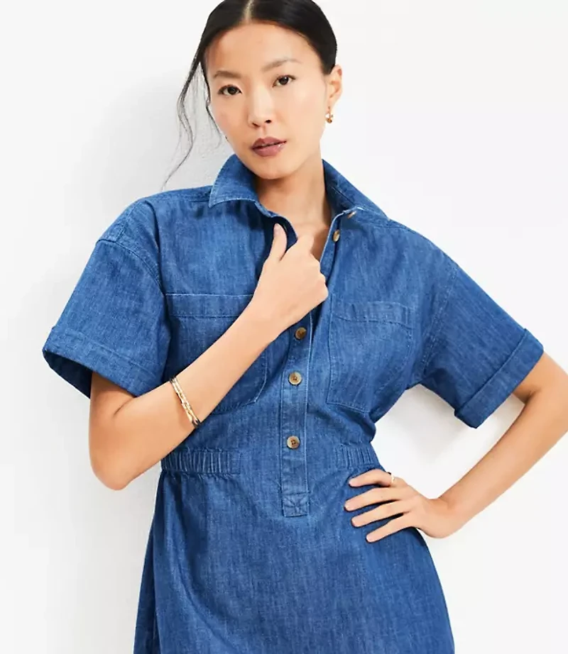 Petite Denim Utility Mini Pocket Dress