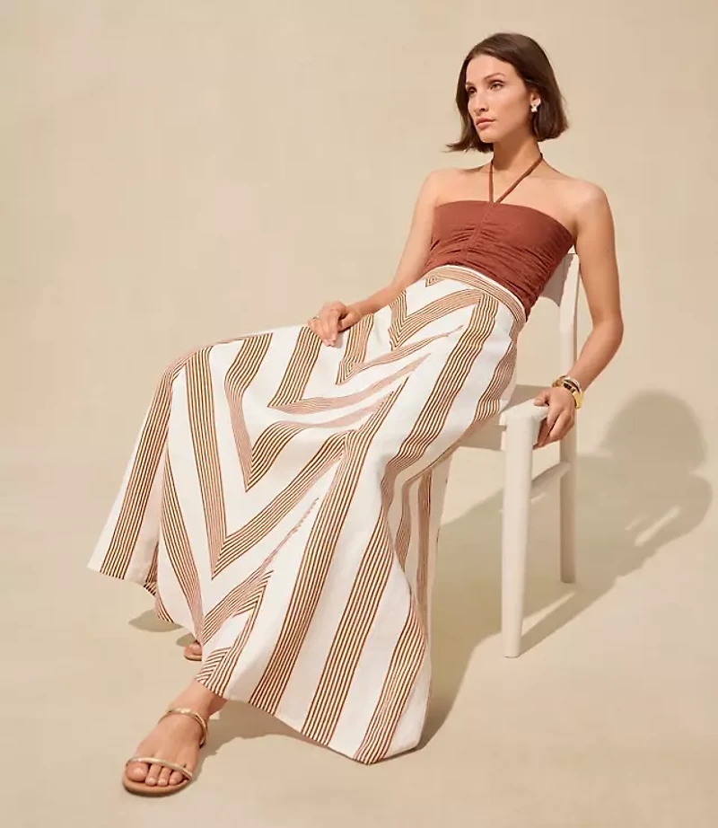 Petite Chevron Linen Blend Midi Skirt