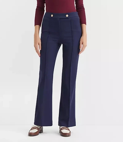 Petite Curvy Pintucked Flare Pants Twill