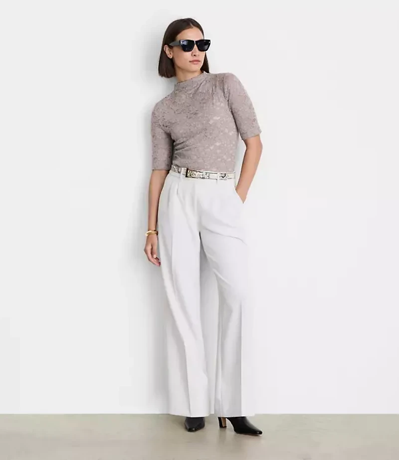 LOFT Versa Lace Elbow Sleeve Turtleneck Top