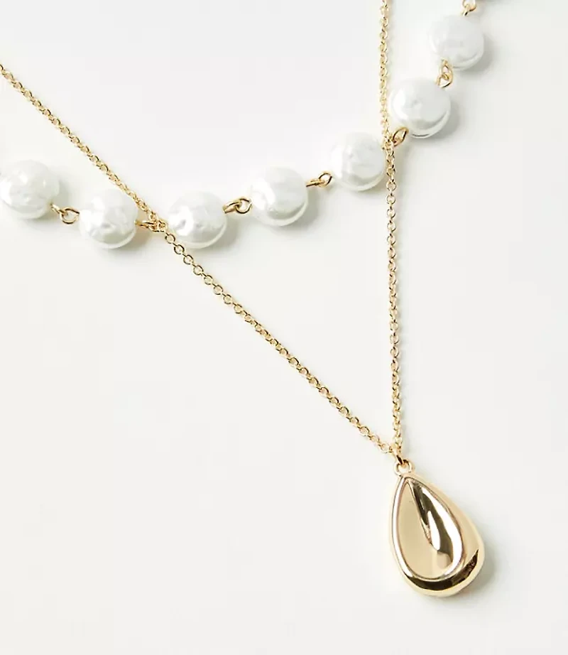 Pearlized Drop Layered Necklace Set