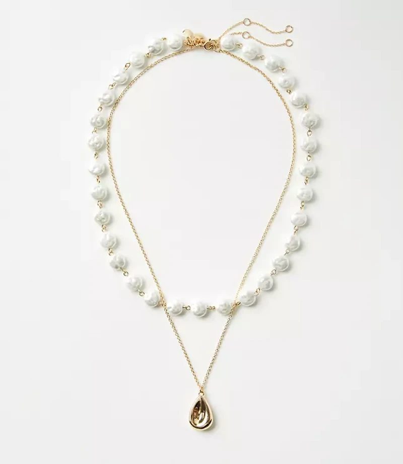 Pearlized Drop Layered Necklace Set