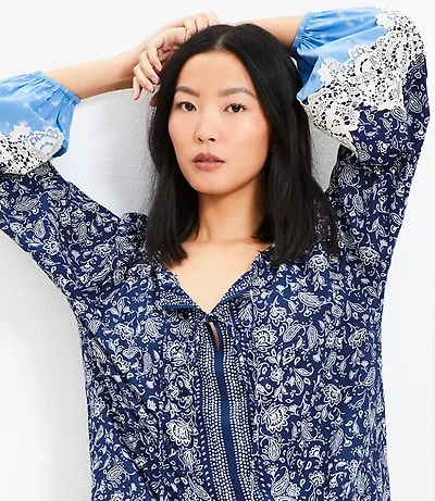 Petite Lace Paisley Tie Blouse