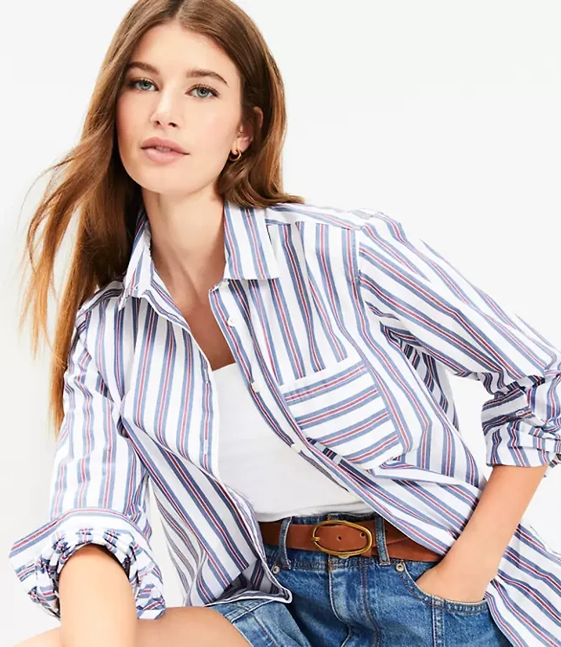 Striped Poplin Everyday Relaxed Pocket Shirt