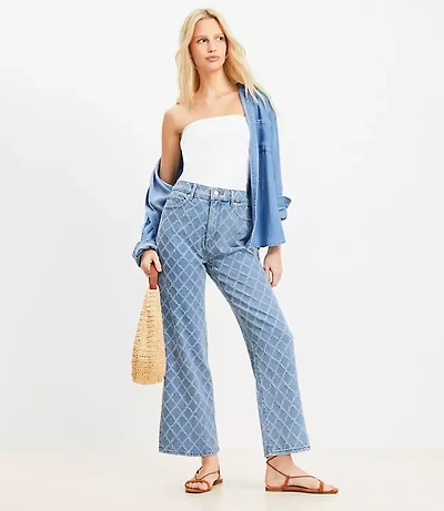 Petite Diamond High Rise Wide Leg Crop Jeans Mid Stone Wash