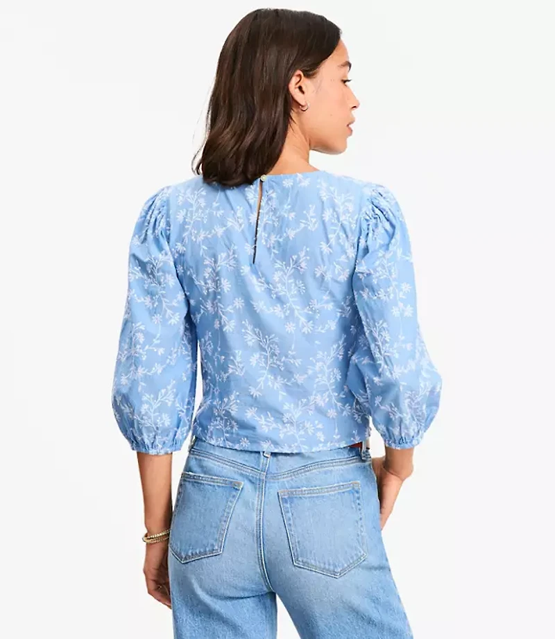 Floral Embroidered Elbow Sleeve Blouse