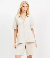 Petite Linen Collared V-Neck Top
