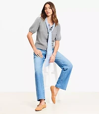 Petite Striped Mixed Media Puff Sleeve Cardigan