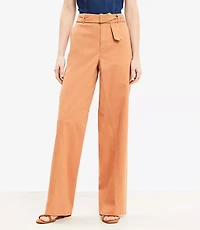 Petite Belted Slim Wide Leg Pants