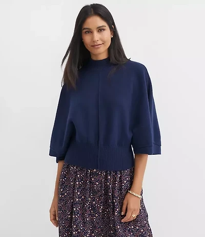 Petite Ribtrim Mock Neck Cape Sweater