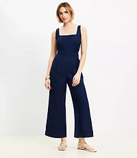 Petite Linen Blend Square Neck Jumpsuit