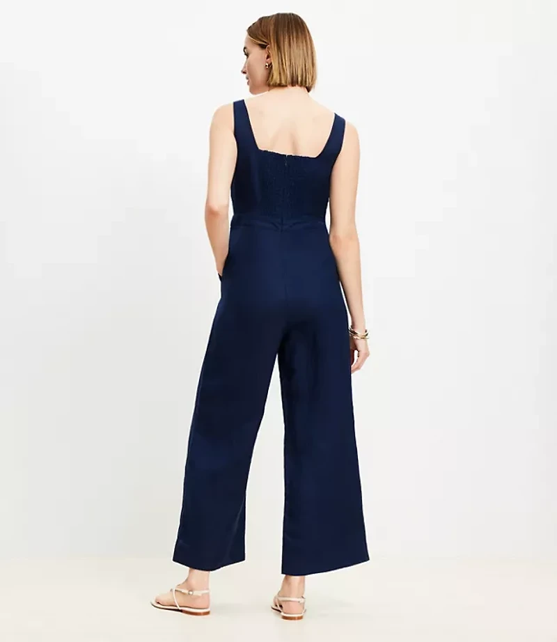 Petite Linen Blend Square Neck Jumpsuit