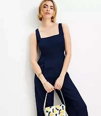 Petite Linen Blend Square Neck Jumpsuit