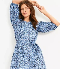 Floral Embroidered Split Neck Mini Shirtdress