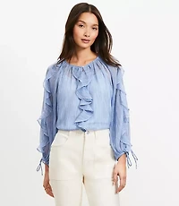 Petite Chiffon Ruffle Tie Cuff Blouse