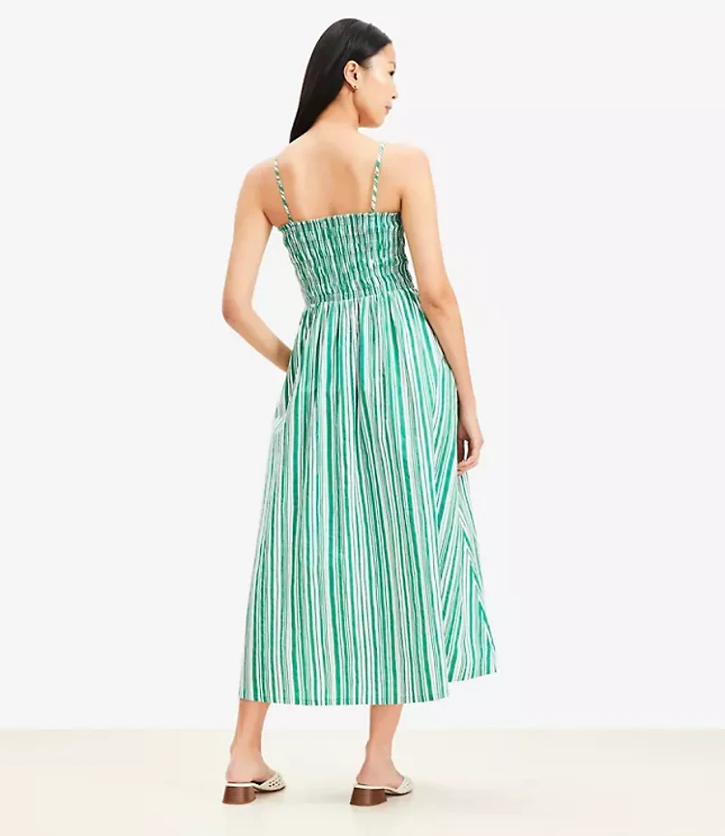 Petite Striped Poplin Smocked Strappy Maxi Dress