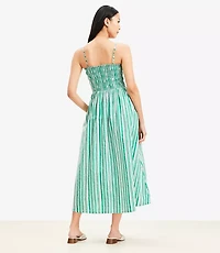 Petite Striped Poplin Smocked Strappy Maxi Dress