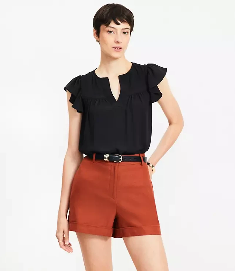 Petite Mixed Media Flutter Sleeve Top