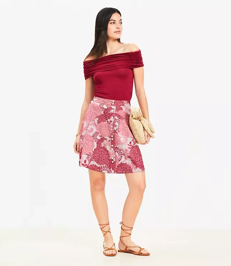 Petite Chambray Seamed Midi Skirt