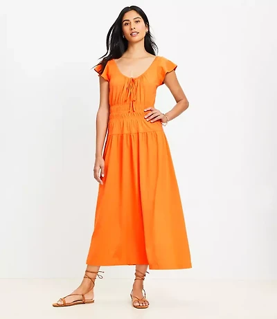 Petite Smocked Flutter Midi Dress