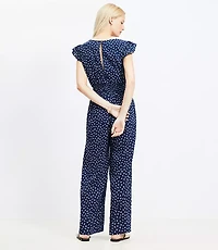 LOFT Beach Floral Crinkle Cutout Flutter Jumpsuit