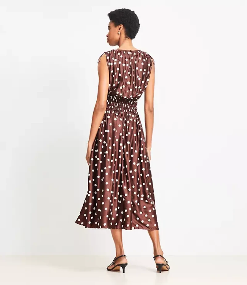 Petite Dotted Satin Shoulder Tie Maxi Dress