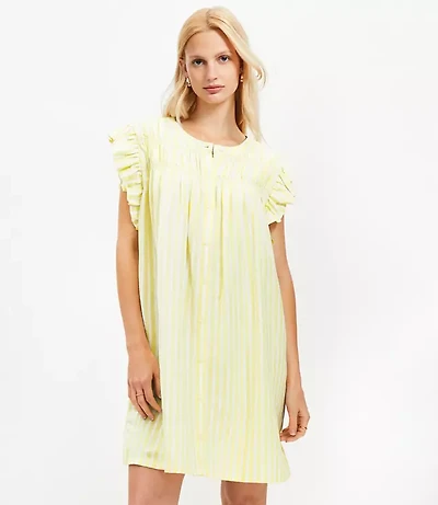Petite Striped Linen Blend Flutter Shirtdress