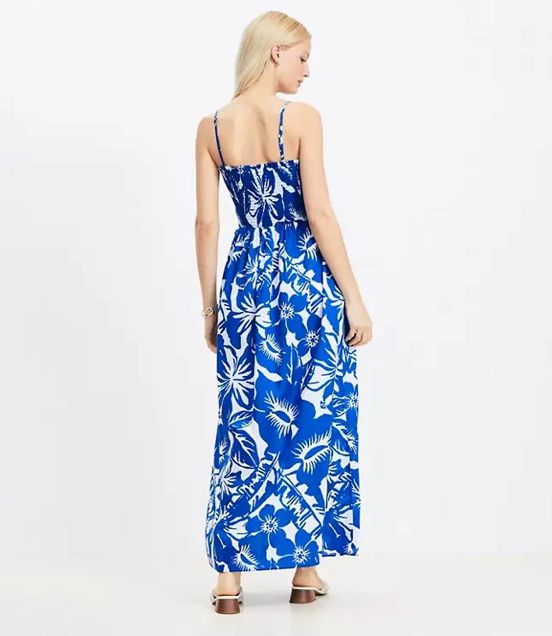 Petite LOFT Beach Tropical Strappy Smocked Maxi Dress