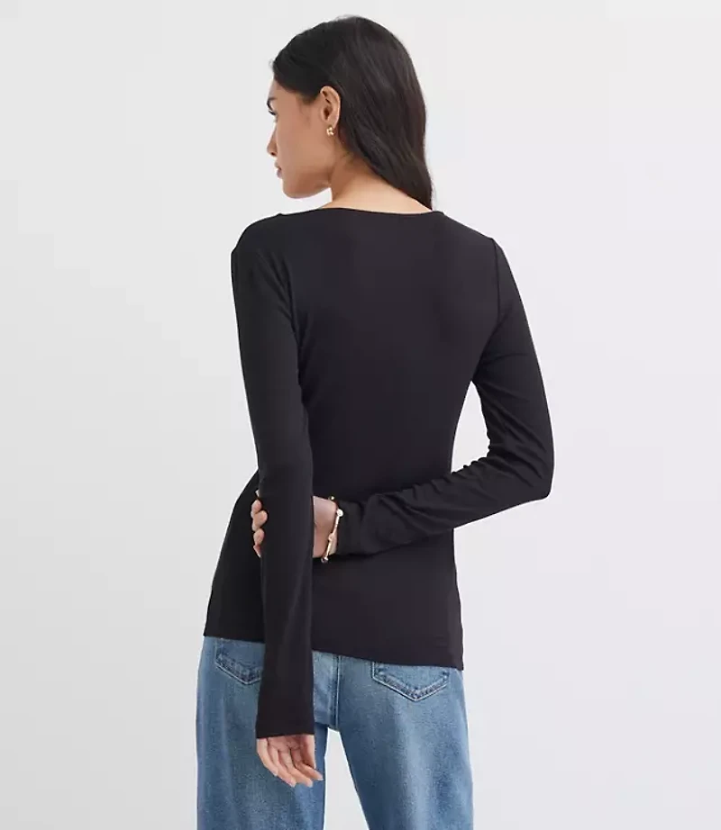 Ribbed Scoop Neck Long Sleeve Tee