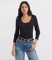 Ribbed Scoop Neck Long Sleeve Tee