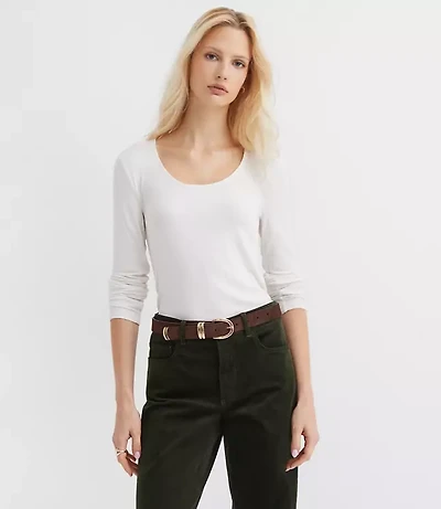 Ribbed Scoop Neck Long Sleeve Tee