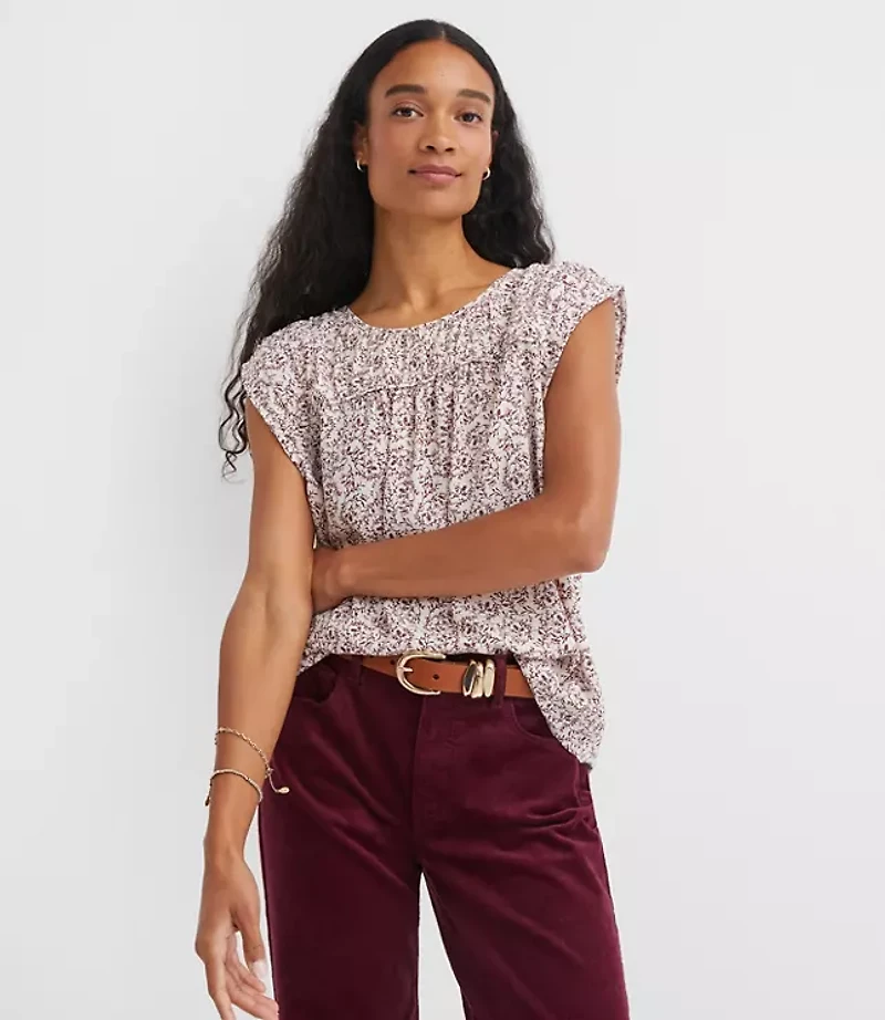 Floral Cap Sleeve Mixed Media Blouse