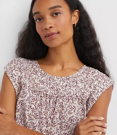 Floral Cap Sleeve Mixed Media Blouse