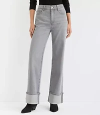 Cuffed High Rise Wide Leg Jeans Grey
