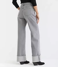Cuffed High Rise Wide Leg Jeans Grey