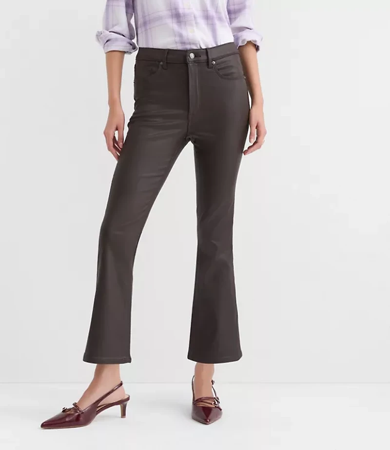 Petite Coated High Rise Kick Crop Jeans Brown