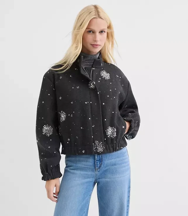 Sequin Embellished Bomber Jacket