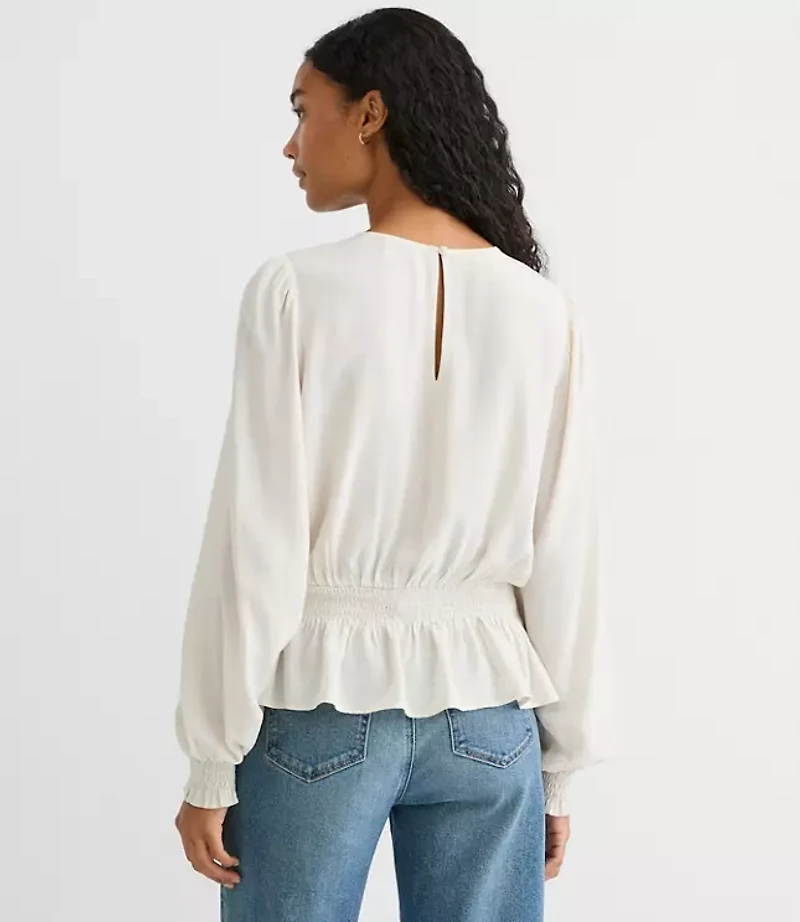 Embroidered Smocked Peplum Blouse