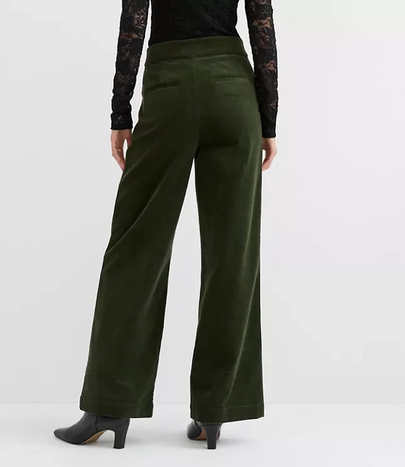 Petite Faux Leather Buckle Wide Leg Corduroy Pants
