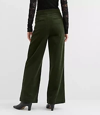 Petite Faux Leather Buckle Wide Leg Corduroy Pants